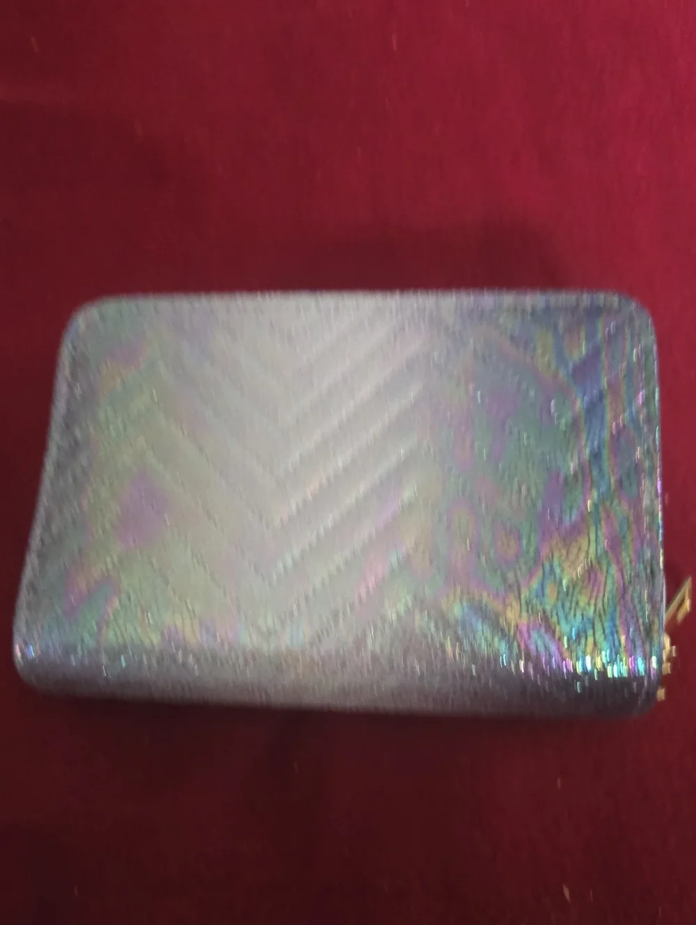 Holographic Zip-Around Wallet in Iridescent Silver